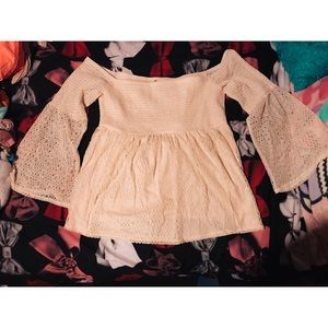 Ivory smocked off shoulder top
